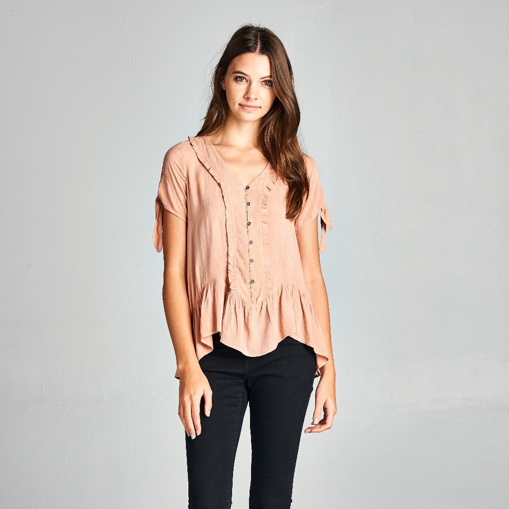 Dark Coral Ruffle Button-Front Top